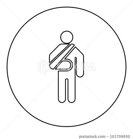Man with broken arm hand gypsum injured stick using sticks person trauma concept elastic bandage on human immobilize support bone sling cast fracture trauma icon in circle round black color vector 101709930