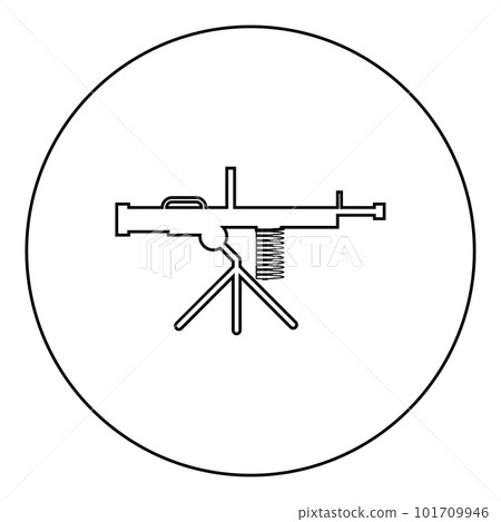 Machine-gun weapon icon in circle round black color vector illustration image outline contour line thin style Machine-gun weapon icon in circle round black color vector illustration image outline contour line thin style 101709946