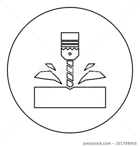 Drill with cartridge material processing shavings bit stationary use icon in circle round black color vector illustration image outline contour line thin style 101709958
