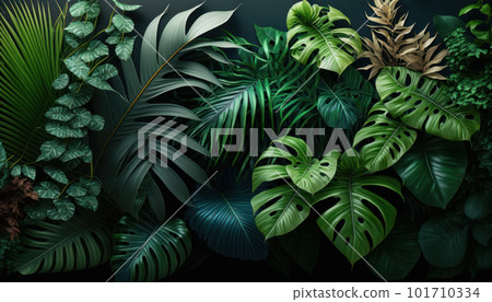 Vertical garden with tropical green leaf, contrast ai generated Vertical garden with tropical green leaf, contrast ai generated 101710334