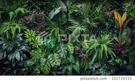 Vertical garden with tropical green leaf, contrast ai generated Vertical garden with tropical green leaf, contrast ai generated 101710335