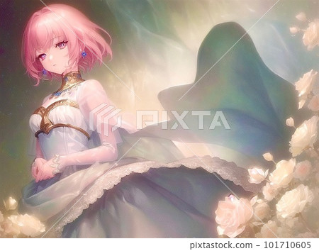 Beautiful girl pink hair short dress 101710605
