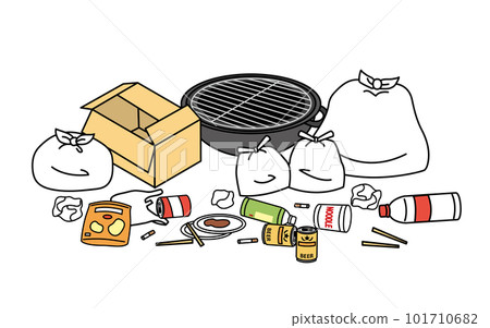 Illustration of a large amount of illegally dumped garbage, barbecue garbage 101710682