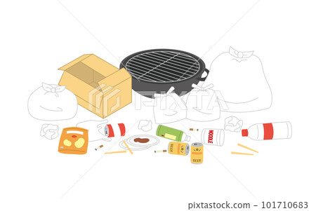 Illustration of a large amount of illegally dumped garbage, barbecue garbage 101710683
