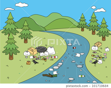 A large amount of garbage illegally dumped into the river 101710684