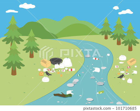 A large amount of garbage illegally dumped into the river 101710685