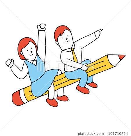 一個學生和一個商人在鉛筆上上升的插圖 一個學生和一個商人在鉛筆上上升的插圖 101710754