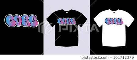 A black t - shirt with the word Core on it. Trendy apparel fashionable with text Core graphic on black and white shirt 101712379