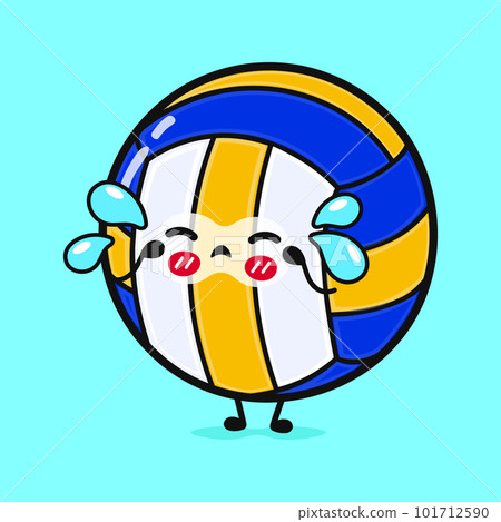 Cute crying volleyball character. Vector hand drawn cartoon kawaii character illustration icon. Isolated on blue background. Sad Volleyball ball character concept Cute crying volleyball character. Vector hand drawn cartoon kawaii character illustration icon. Isolated on blue background. Sad Volleyball ball character concept 101712590
