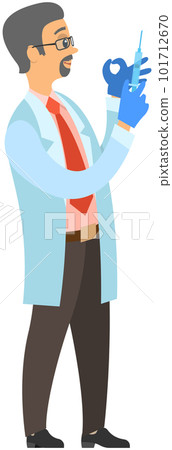 Doctor with syringe prepares vaccine for injection. Medical science in virus and infection treatment 101712670