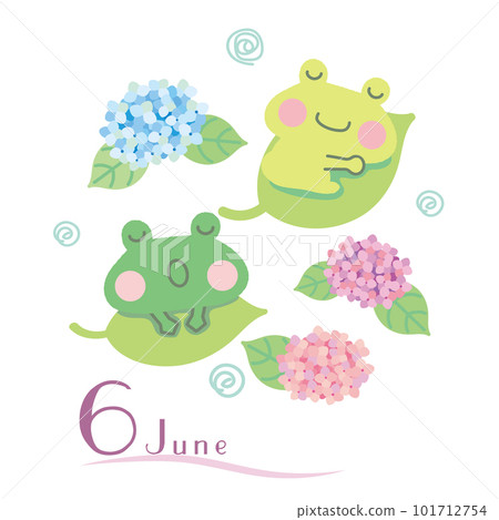 睡在葉子上的青蛙的六月日曆插圖 睡在葉子上的青蛙的六月日曆插圖 101712754