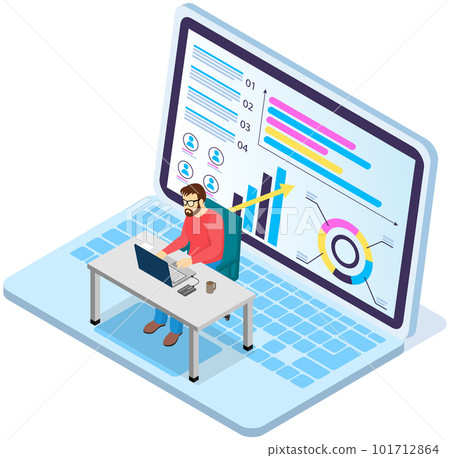 Employees analyze statistical indicators, business data. Characters work with marketing research 101712864