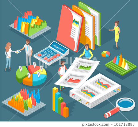 Employees analyze statistical indicators, business data. Characters work with marketing research 101712893