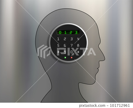 Silhouette of a human head with a combination lock 101712961