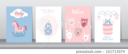 Set of happy birthday, holiday, baby shower celebration greeting and invitation card.Cute animals design.Vector illustrations. 101713074
