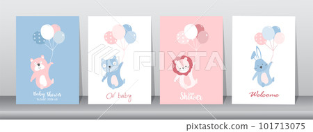Set of happy birthday, holiday, baby shower celebration greeting and invitation card.Cute animals design.Vector illustrations. 101713075