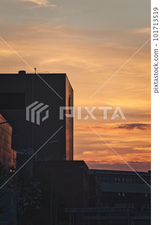 Vertical aesthetic sunset over the buildings in Muenster, NRW, Germany 101713519