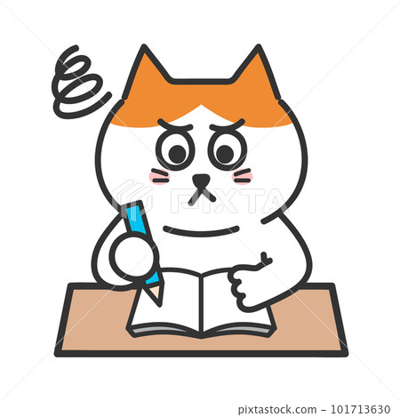 Illustration of a cat that doesn't know how to study Illustration of a cat that doesn't know how to study 101713630