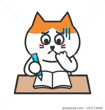 Illustration of a cat having trouble studying Illustration of a cat having trouble studying 101713698
