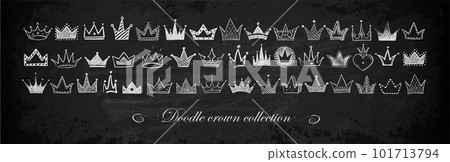 Horizontal composition with collection of doodle crowns on blackboard background. Vector sketch illustration Horizontal composition with collection of doodle crowns on blackboard background. Vector sketch illustration 101713794