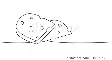 Cheese pieces one line continuous drawing. Cheese products continuous one line illustration. Vector minimalist linear illustration. Cheese pieces one line continuous drawing. Cheese products continuous one line illustration. Vector minimalist linear illustration. 101714299
