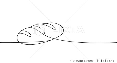 Whole grain wheat bread one line continuous drawing. Bakery pastry products continuous one line illustration. Vector minimalist linear illustration. 101714324