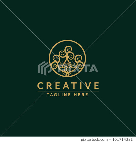Swirly Tree Vector Logo Grunge Vector Green and Gold Colors Swirly Tree Vector Logo Grunge Vector Green and Gold Colors 101714381