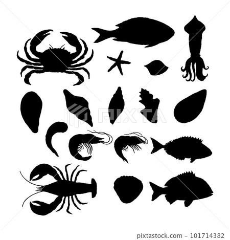 seafood fishes set silhouette simplified shapes black isolated cutout seafood fishes set silhouette simplified shapes black isolated cutout 101714382
