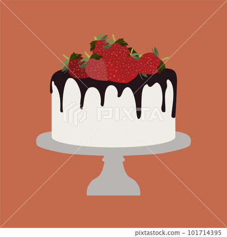 Sweet Drip Chocolate Cake Dessert with Strawberries Minimal Flat Line Outline Colorful and Stroke Icon Pictogram 101714395