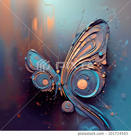 Metal abstract butterfly structure from waves, particles fluids and spheres 101714503