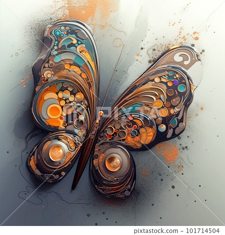 Metal abstract butterfly structure from waves, particles fluids and spheres 101714504