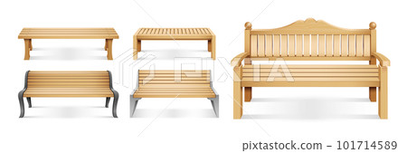 Realistic Wooden Park Benches Icon Set 101714589