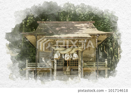Watercolor-style Akaiiwa Shrine Worship Hall, Nanbu Town, Tottori Prefecture Watercolor-style Akaiiwa Shrine Worship Hall, Nanbu Town, Tottori Prefecture 101714618