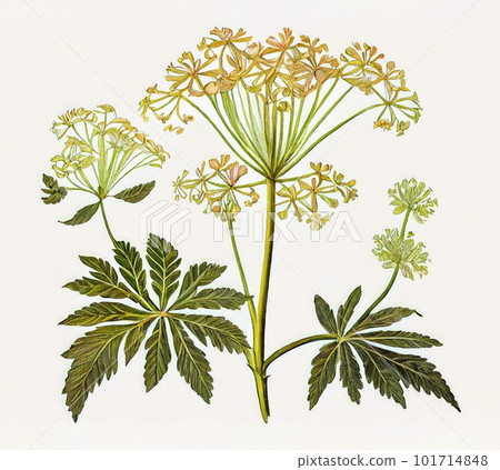 Angelica Botanical Illustration, Archangelica Medicinal Plant, Abstract Generative AI Illustration 101714848