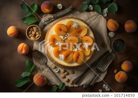 Apricot Cheesecake, Cheesecake Pastry, Peach Cream Cheese Dessert, Abstract Generative AI Illustration 101714850