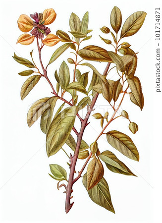Withania Somnifera, Ashwagandha, Winter Cherry Medicinal Adaptogenic Plant, Abstract Generative AI Illustration 101714871