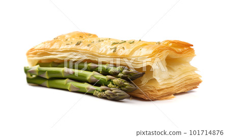 Asparagus Puff Pastry, Baked Vegetable Pastries, Baking Asparagus Meal, Abstract Generative AI Illustration 101714876