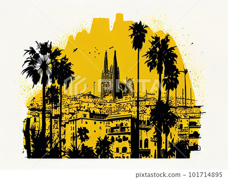 Barselona Travel Illustration, Spain Tourism Concept, Western Europe Drawing Imitation, AI Generative Content 101714895
