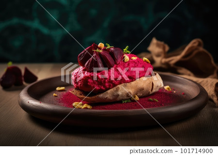 Beetroot Hummus, Chickpea Beet Root Puree, Sesame Cream Spread, Abstract Generative AI Illustration Beetroot Hummus, Chickpea Beet Root Puree, Sesame Cream Spread, Abstract Generative AI Illustration 101714900