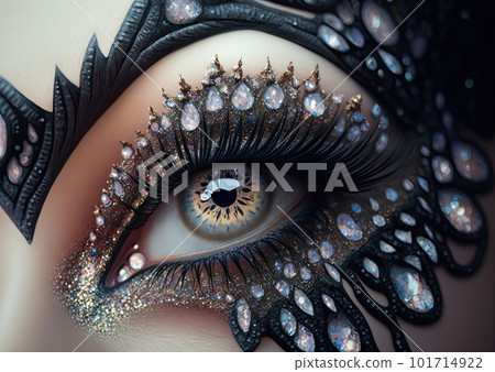 Eye with Super Black Gold Makeup, Beautiful Luxury Woman Eye, Vantablack Makeup, Generative AI Illustration 101714922
