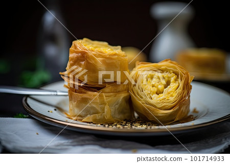 Turkish Burek, Traditional Borek, Homemade Boureki Feta Bun, Abstract Generative AI Illustration Turkish Burek, Traditional Borek, Homemade Boureki Feta Bun, Abstract Generative AI Illustration 101714933