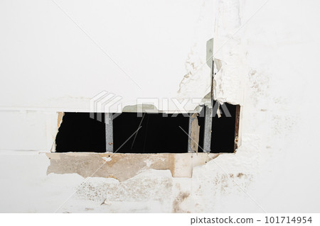 gypsum moldy ceiling water leak decay hole  101714954