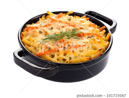 Baked Julienne with Mushrooms and Chicken, Casserole Mushrooms Gratin, Abstract Generative AI Illustration Baked Julienne with Mushrooms and Chicken, Casserole Mushrooms Gratin, Abstract Generative AI Illustration 101715087