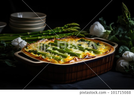 Baked Julienne with Mushrooms and Chicken, Casserole Mushrooms Gratin, Abstract Generative AI Illustration Baked Julienne with Mushrooms and Chicken, Casserole Mushrooms Gratin, Abstract Generative AI Illustration 101715088