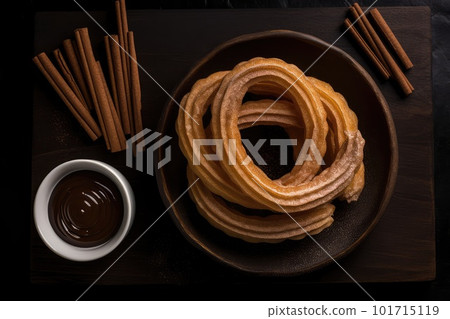 Churro Sticks, Churros Pastry, Fried Spanish Dessert, Churro Sticks, Abstract Generative Ai Illustration 101715119