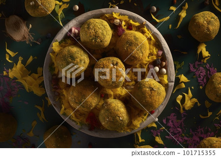Falafel Balls, Fried Chickpea Balls, Traditional Falafels on Dark Background, Abstract Generative AI Illustration 101715355