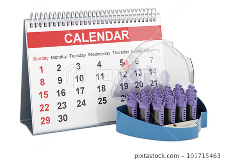 Hair curlers with desk calendar, 3D rendering Hair curlers with desk calendar, 3D rendering 101715463