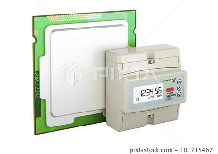 Electric meter with CPU processor, 3D rendering Electric meter with CPU processor, 3D rendering 101715467