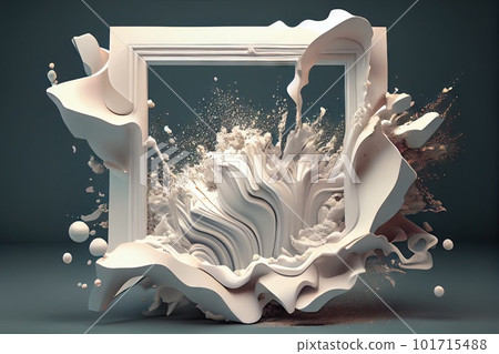 White Paint Explosion Frame, Snow Burst Border, Powder Spray Blast Background, Abstract Generative AI Illustration 101715488