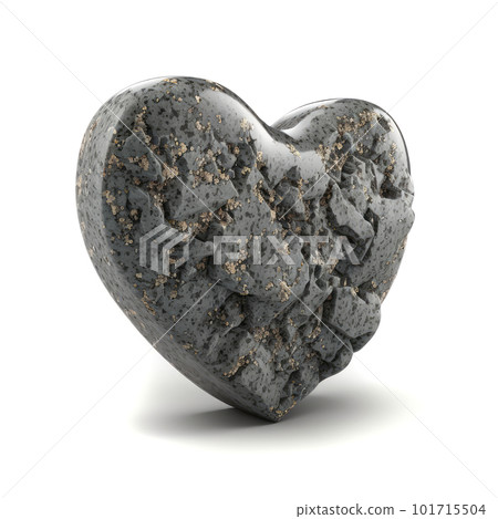 Grey Stone Heart, Polished Granite Heart 3d Imitation, Abstract Generative AI Illustration 101715504